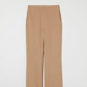 H&M Women's Beige High-Waist Flared Stretch Elastic-Band Pants Size 0